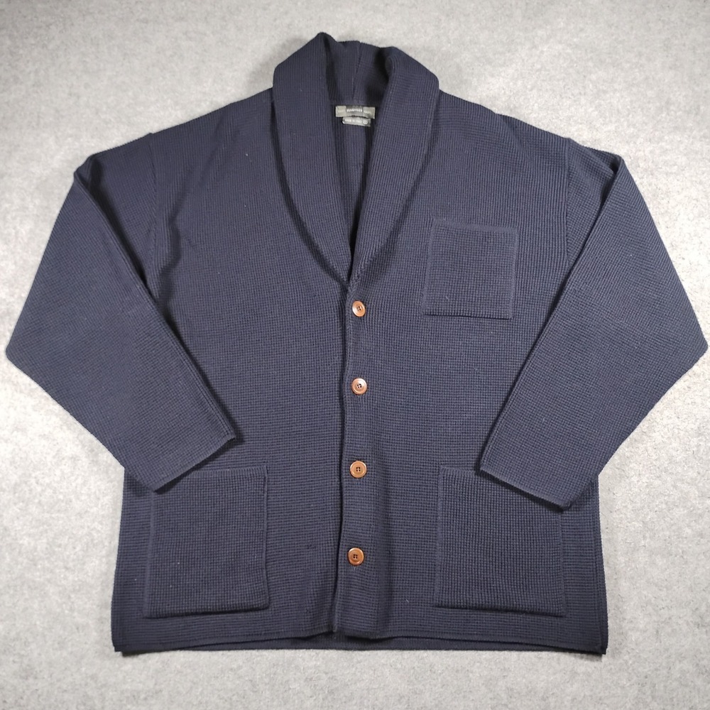 Hart Schaffner Marx Mens XL Navy Blue 100% Merino Wool Shawl Cardigan Italy